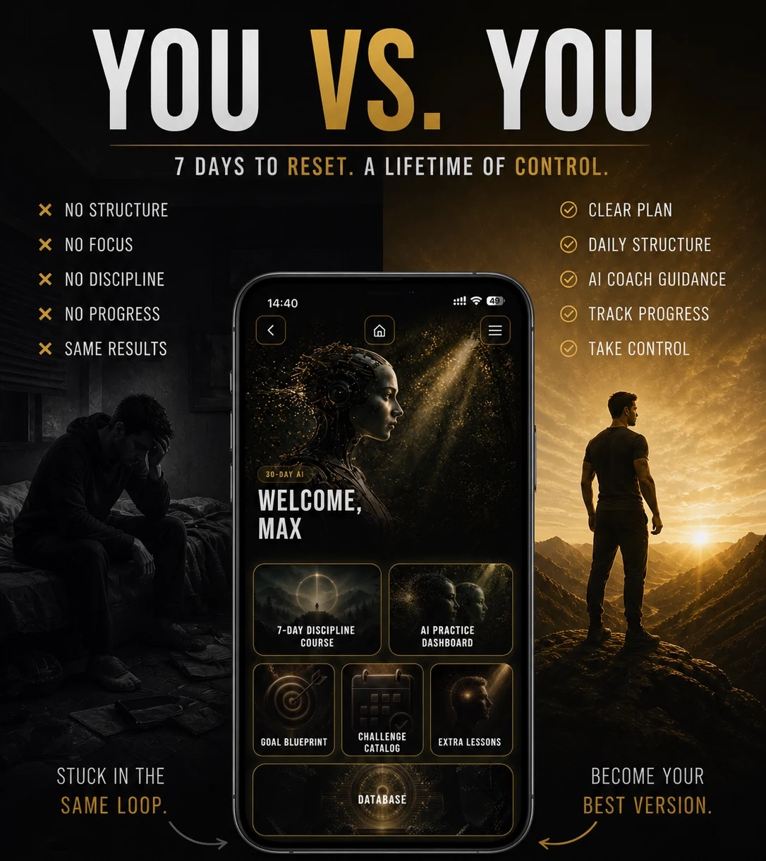 You versus You transformation visual for Reset Discipline
