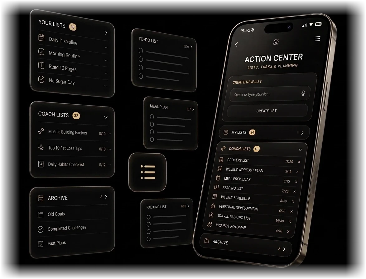 Action Center with lists and tasks