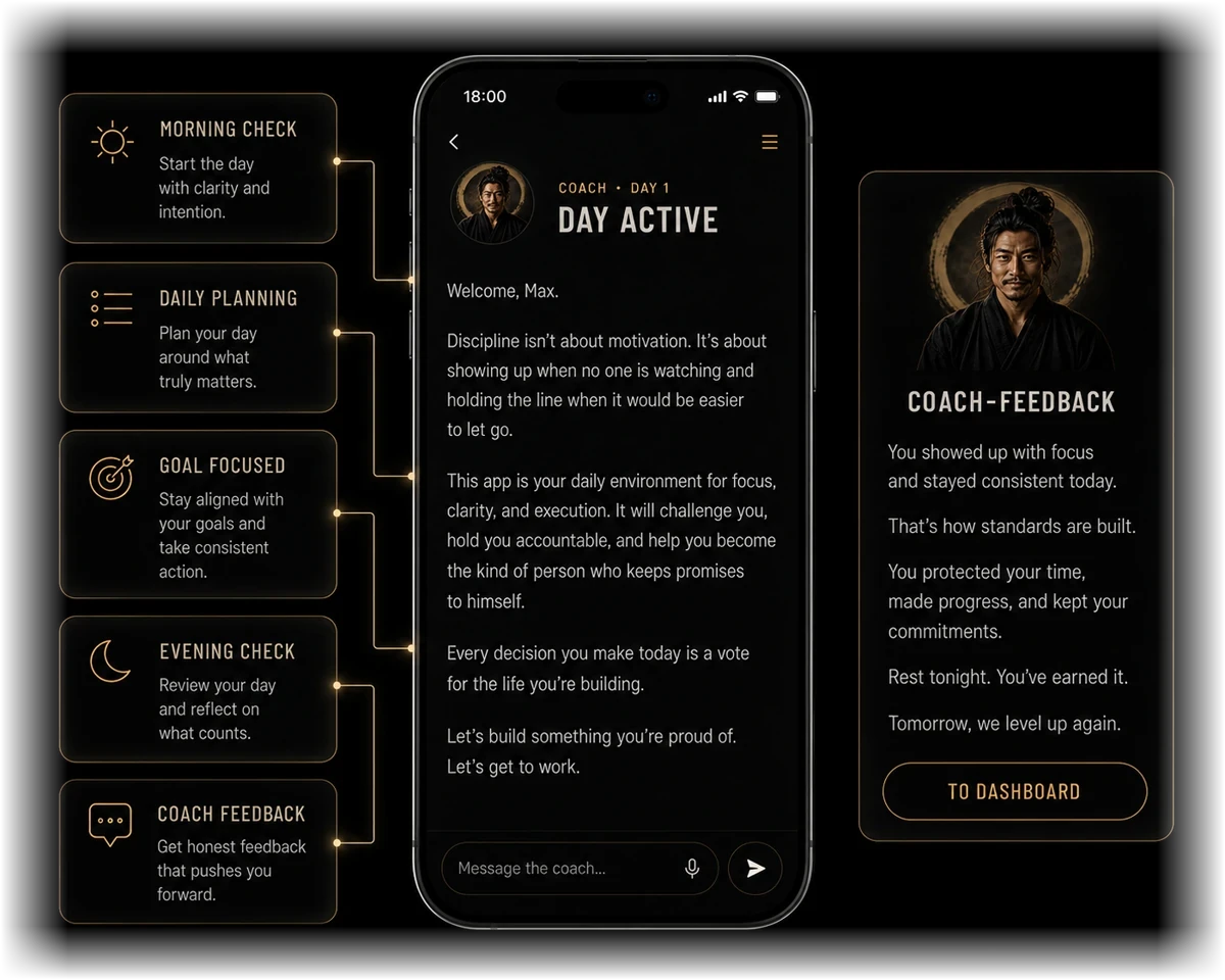 The coach screen with the morning message